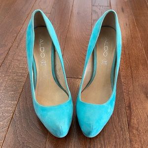Teal Aldo Suede Platform Heels